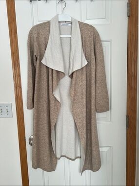 Women's Open-Front Draped Cardigan Sweater - Taupe/Light Ivory
